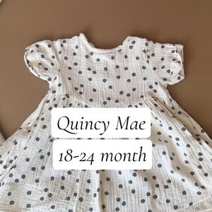 Quincy Mae White Dress with Black Polka Dots and Puff Sleeves